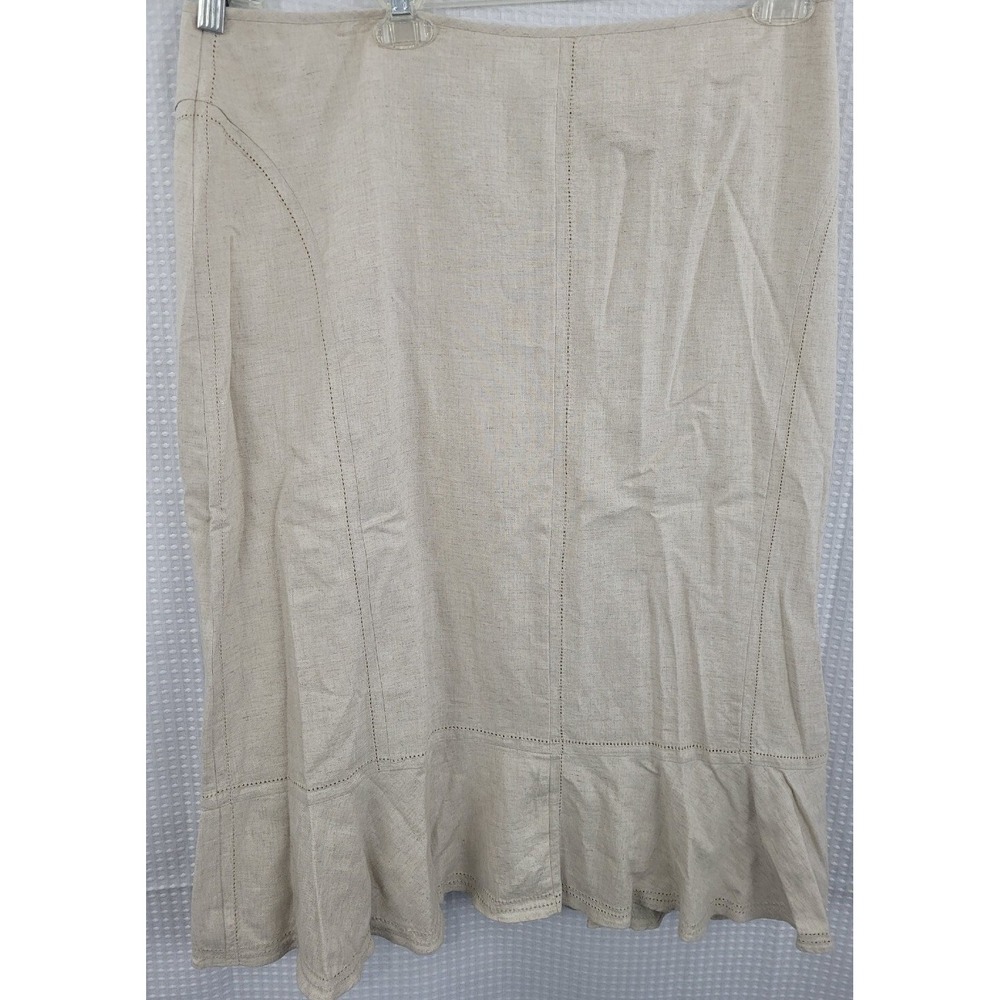 Sag Harbor Linen & Rayon Midi Skirt with Ruffled Bottom Edge NEW Size 16